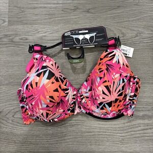 No Boundaries Women's T-Shirt Bra Size 34DD Floral Summer Sexy Pink Wing Lace